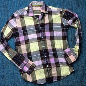 Bugatchi Uomo Men's Plaid Button Up Shirt in Pink Yellow Brown